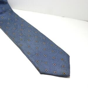 xAndrini Vintage Silk Necktie Blue Paisley Geometric Classic Width 3”
